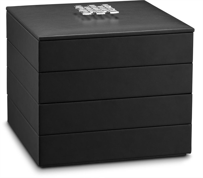 Glenor Co Jewelry Organizer Tray - 4 Stackable Trays & Lid with Mirror - 27 Slot Storage for Drawer, Dresser - Black - Image 4